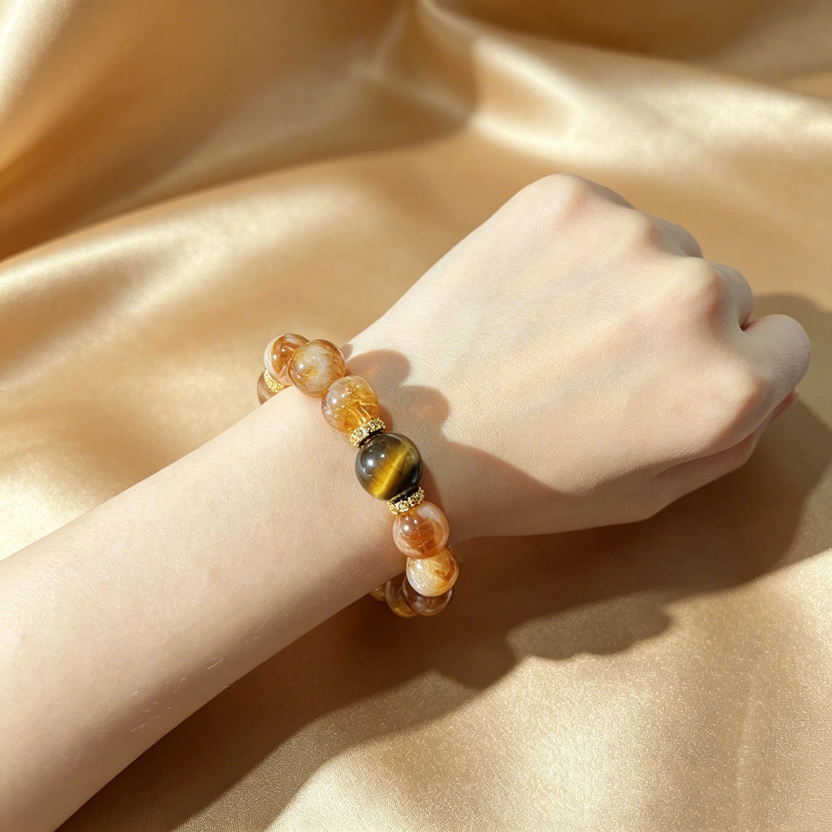 Solar Golden Citrine Beaded Dog Collar & Matching Owner Bracelet | Attract Wealth & Good Luck for the Whole Family