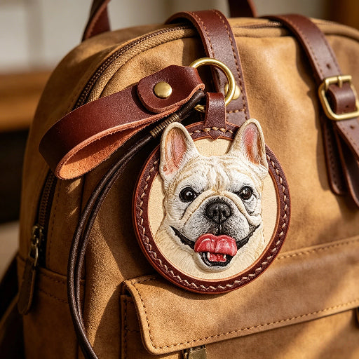 Luxury Hand-Carved Leather Pet Keychain – Unique Pet Portrait Memorial with Name Engraving on Back, Ideal Gift for Pet Parents
