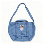 Denim Crossbody Bag: Upload your pet's photo for a custom embroidered bag! A soft, washed denim crossbody perfect for casual shopping.