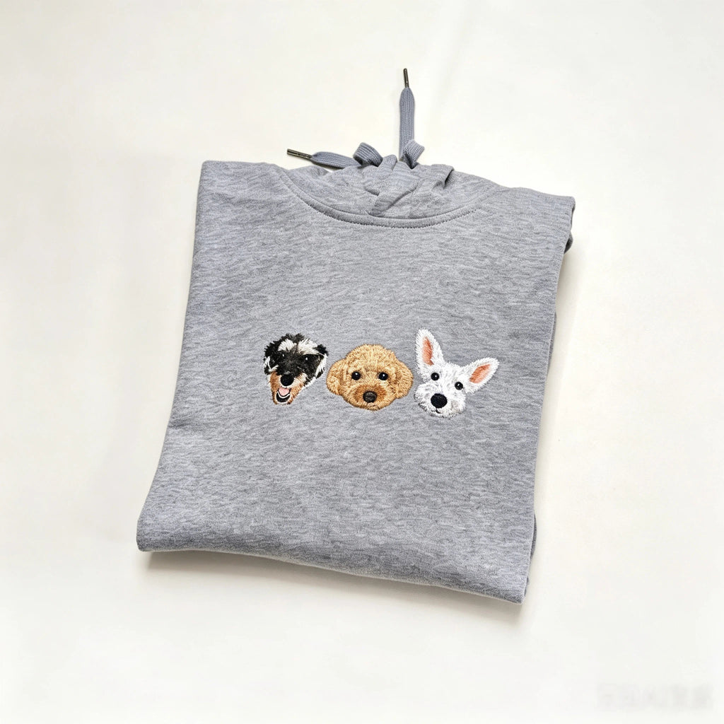 Classic Hoodie: A soft, warm cotton hoodie featuring a hand-stitched, custom pet embroidery made with love. It's the perfect gift for pet parents' birthdays or Christmas.