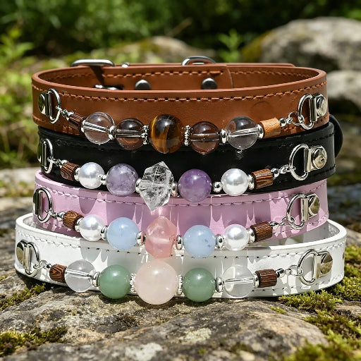 Healing Crystal Pet Collar | Adjustable Eco-Leather Dog & Cat Collar for Small/Medium Pets (4 Colors)
