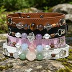 Healing Crystal Pet Collar | Adjustable Eco-Leather Dog & Cat Collar for Small/Medium Pets (4 Colors)