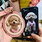 Scalloped Hand-Carved Leather, custom pet portrait keychain, personalized leather key fob, pet keepsake pendant