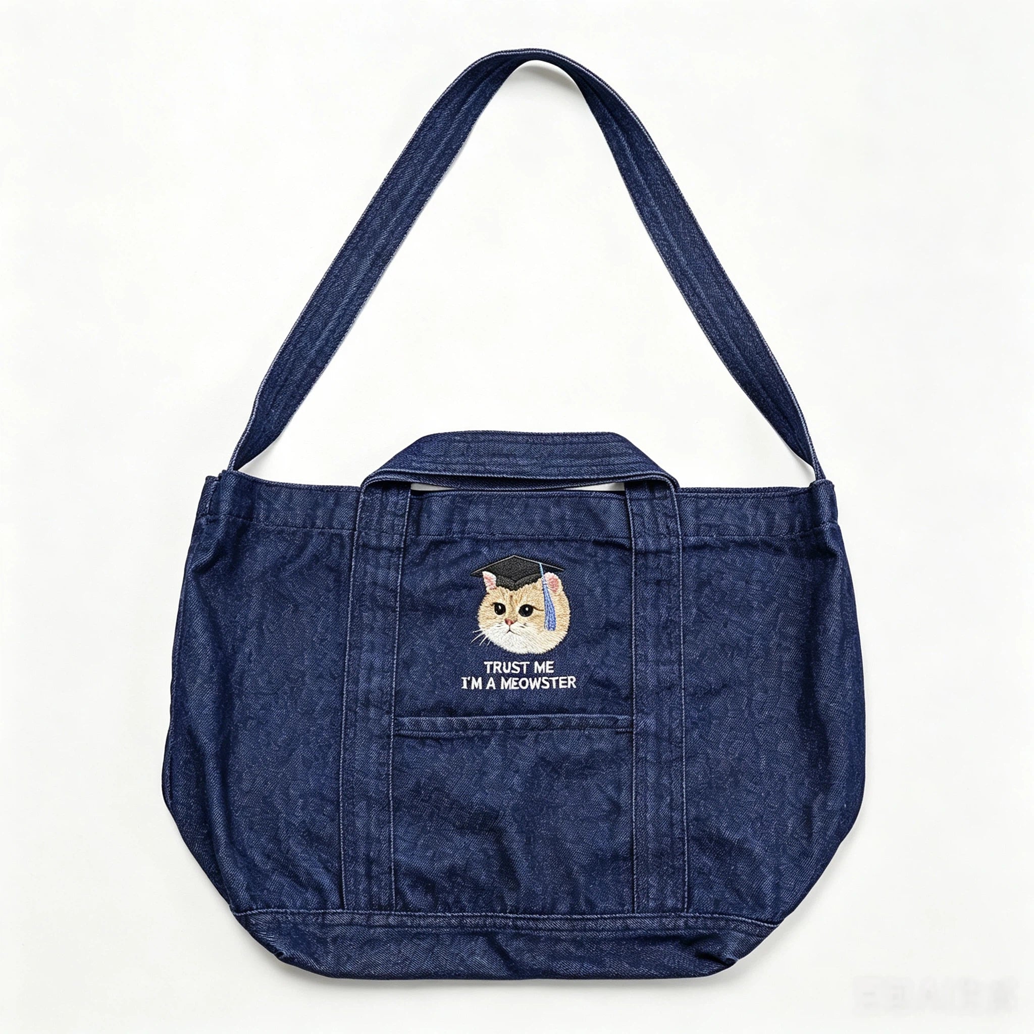 Denim Crossbody Bag: Upload your pet's photo for a custom embroidered bag! A soft, washed denim crossbody perfect for casual shopping.