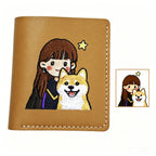 Personalized Pet Photo Embroidery Genuine Leather Wallet | Handmade Memory Gift for Pet Owners