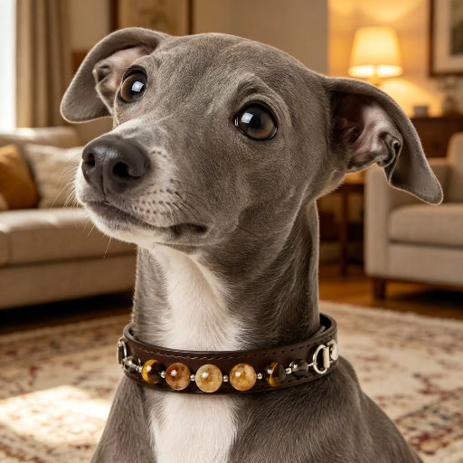 Macaron Color Healing Natural Crystal Pet Collar, Chakra Quartz Beaded Adjustable Leather Collar for Small Dogs Cats