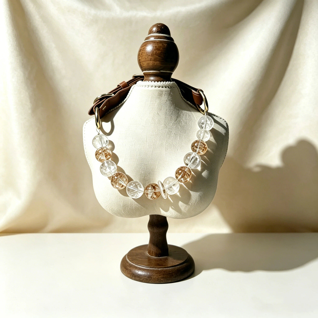 Rutilated Quartz Pet Collar & Owner's Bracelet Matching Set: Natural Clear Crystal Wealth Energy Bond Jewelry