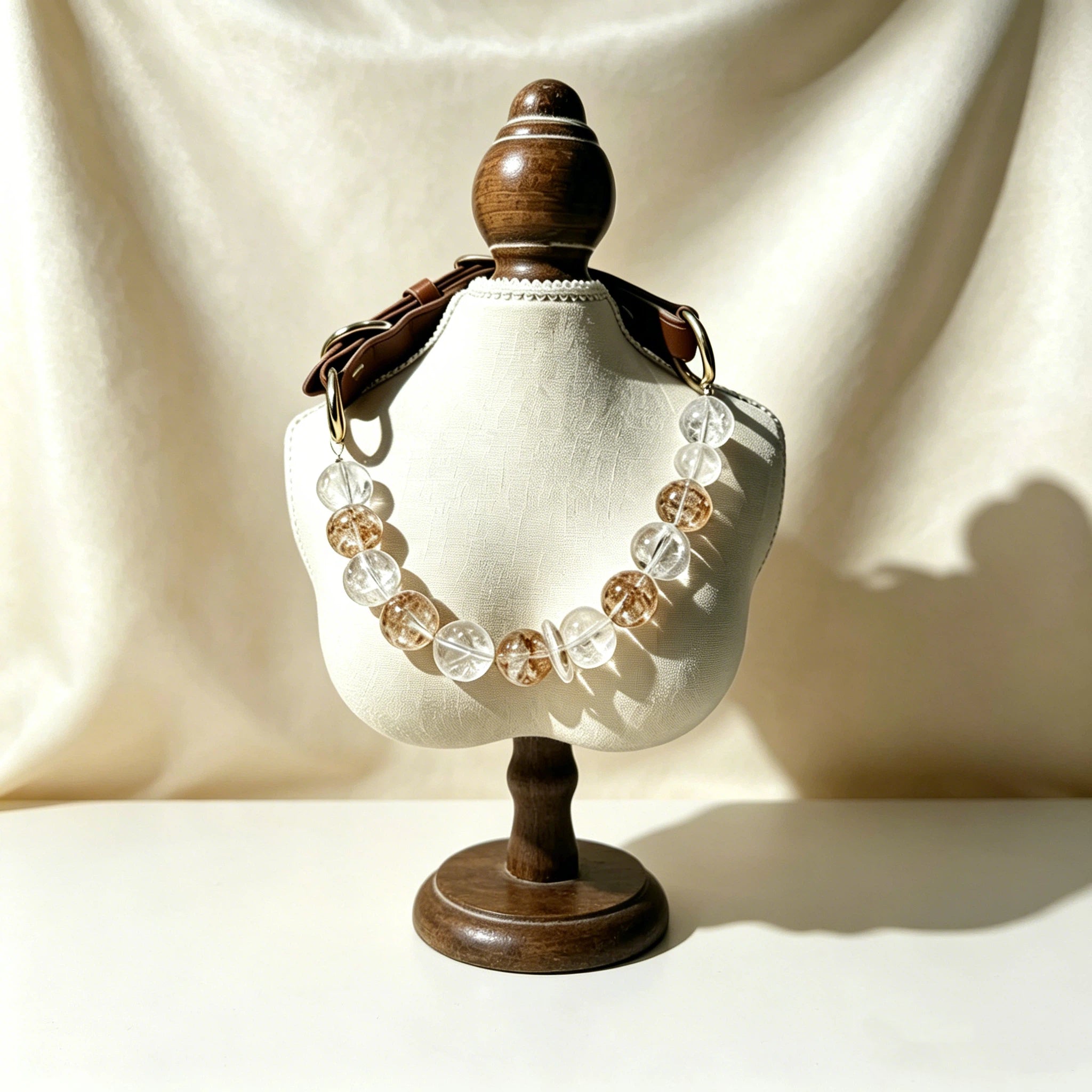Rutilated Quartz Pet Collar & Owner's Bracelet Matching Set: Natural Clear Crystal Wealth Energy Bond Jewelry