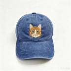 Washed Denim Baseball Cap: Minimalist Pet Embroidery Dad Hat, Hand-Stitched Pet Portrait, Take Your Furry Friend Everywhere!
