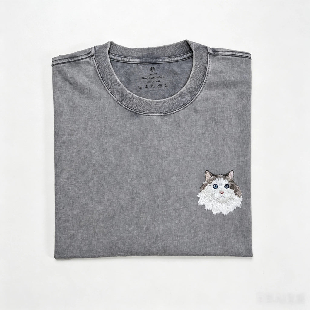 Vintage Washed T-Shirt: Upload your own cat or dog photo and add a custom name. A versatile everyday piece that lets you wear your two fur babies with you throughout the entire summer!
