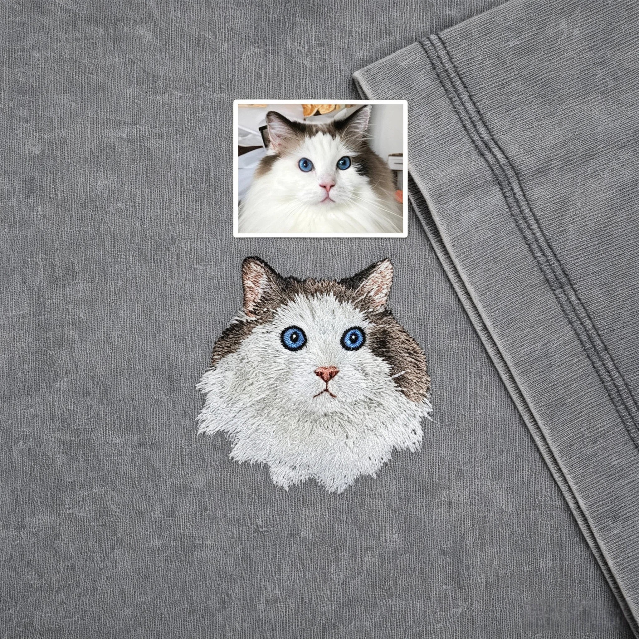Vintage Washed T-Shirt: Upload your own cat or dog photo and add a custom name. A versatile everyday piece that lets you wear your two fur babies with you throughout the entire summer!