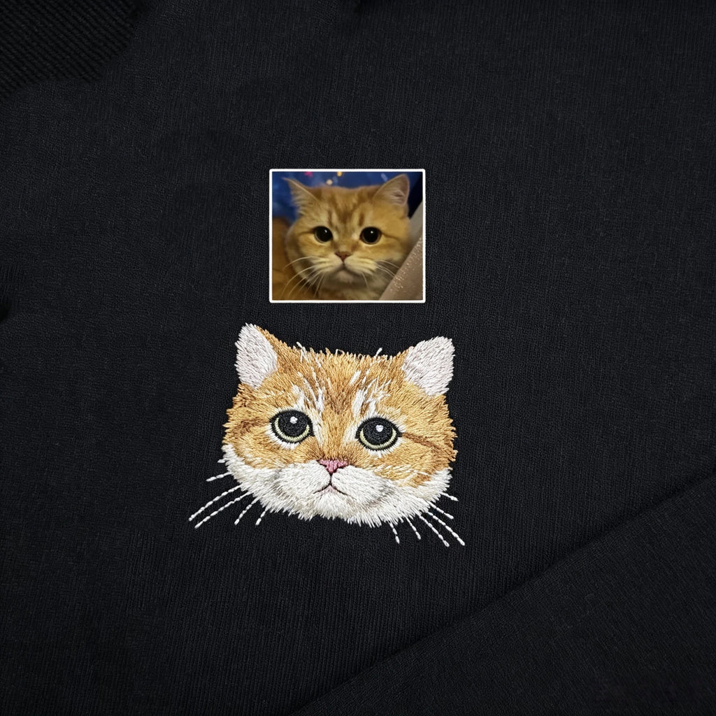 Fleece-Lined Crewneck Sweatshirt: Custom Pet Portrait & Personalized Text / Year, Pet Memorial Casual Pullover