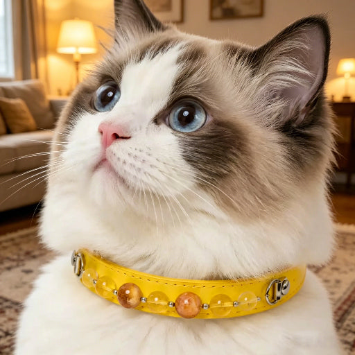 Macaron Color Healing Natural Crystal Pet Collar, Chakra Quartz Beaded Adjustable Leather Collar for Small Dogs Cats