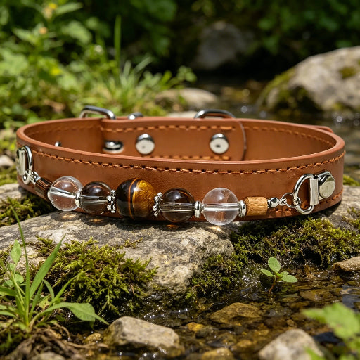 Healing Crystal Pet Collar | Adjustable Eco-Leather Dog & Cat Collar for Small/Medium Pets (4 Colors)