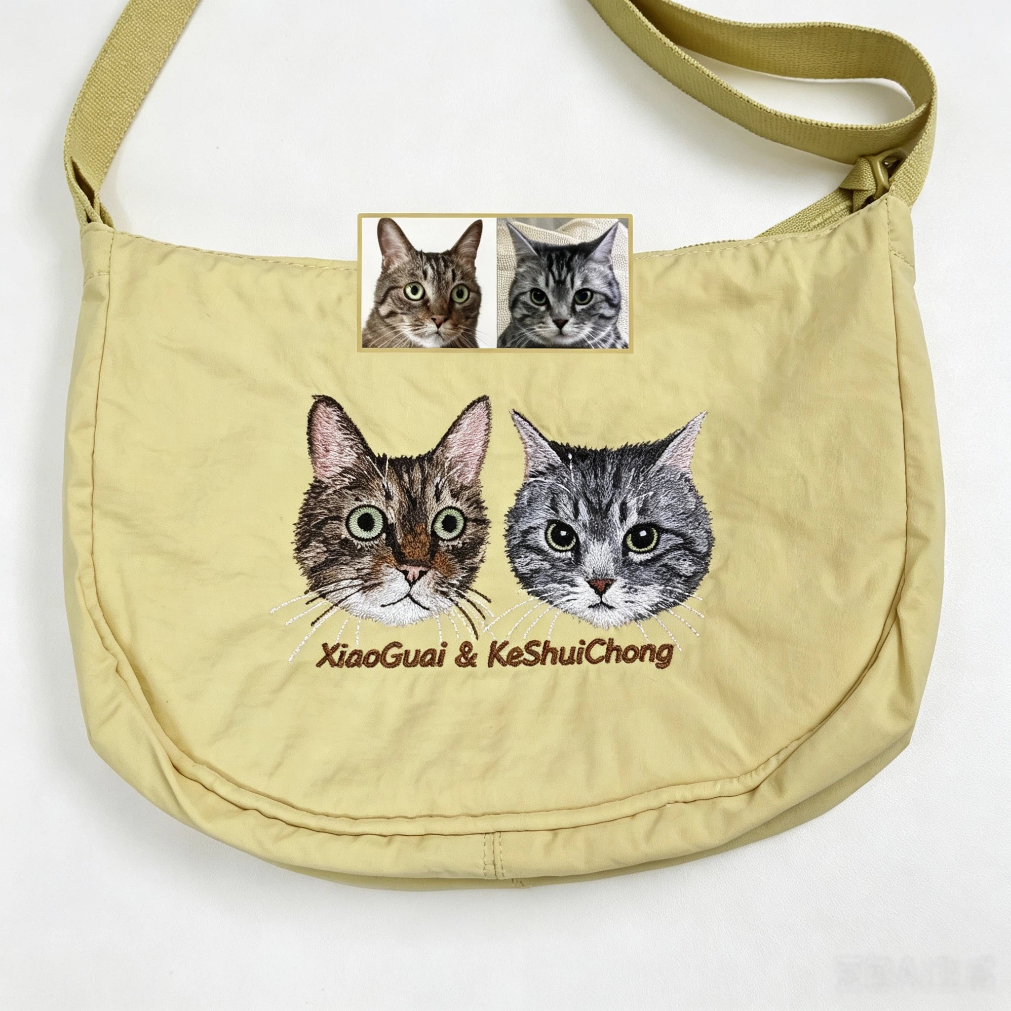 Custom Pet Embroidery Crescent Crossbody Bag, Handmade Portrait Soft Saddle Bag, Name Engraved Casual Shoulder Bag, Exclusive for Pet Lovers