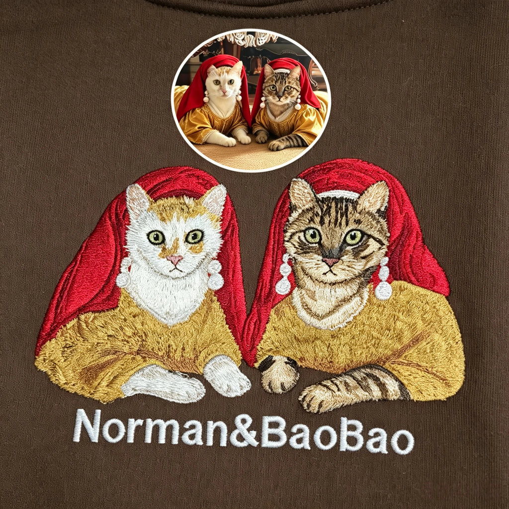 Fleece-Lined Crewneck Sweatshirt: Custom Pet Portrait & Personalized Text / Year, Pet Memorial Casual Pullover