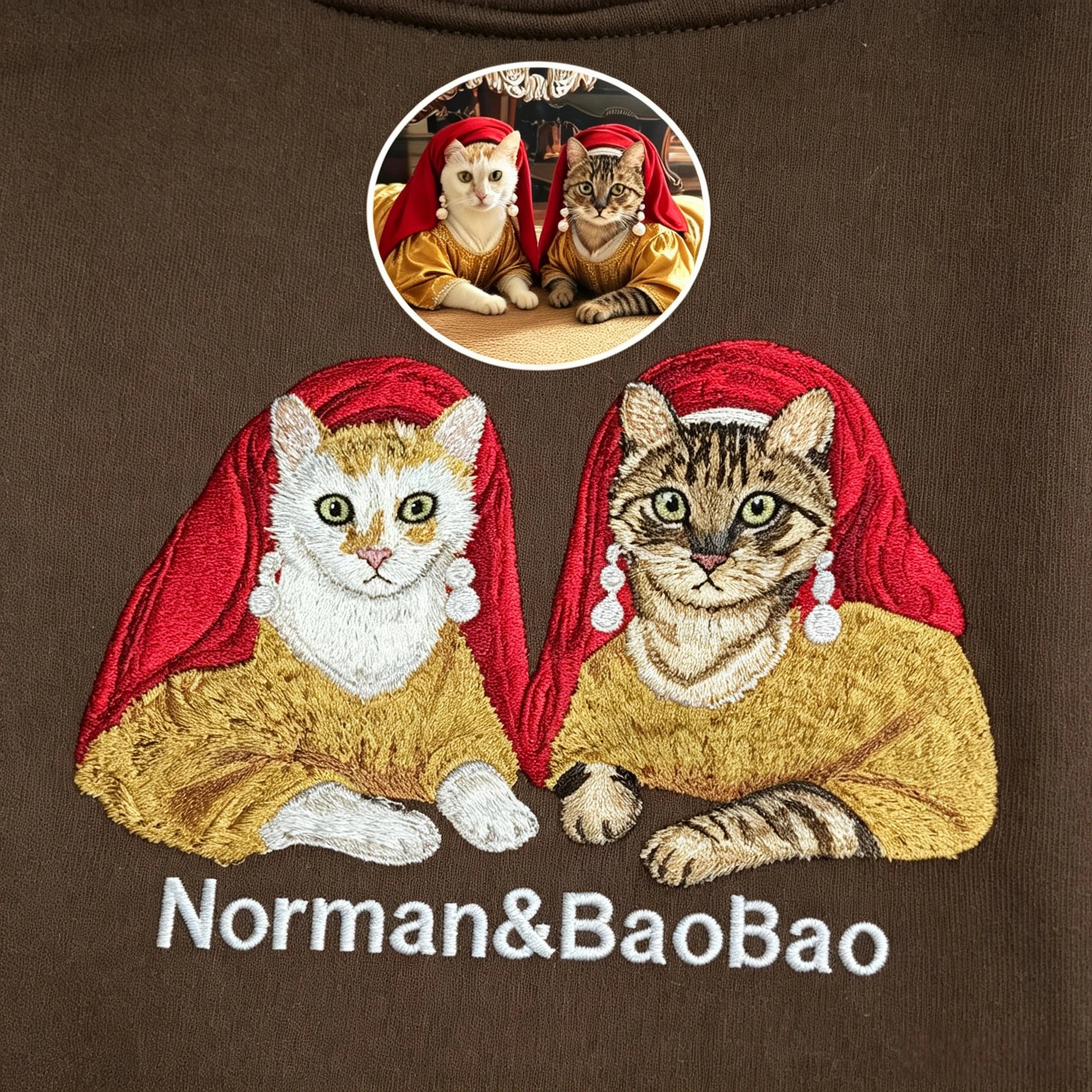 Fleece-Lined Crewneck Sweatshirt: Custom Pet Portrait & Personalized Text / Year, Pet Memorial Casual Pullover