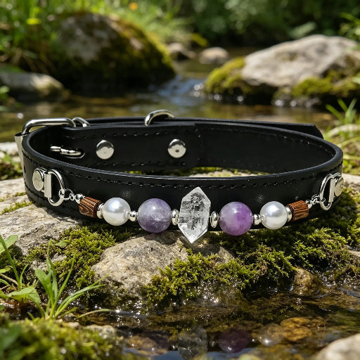Healing Crystal Pet Collar | Adjustable Eco-Leather Dog & Cat Collar for Small/Medium Pets (4 Colors)