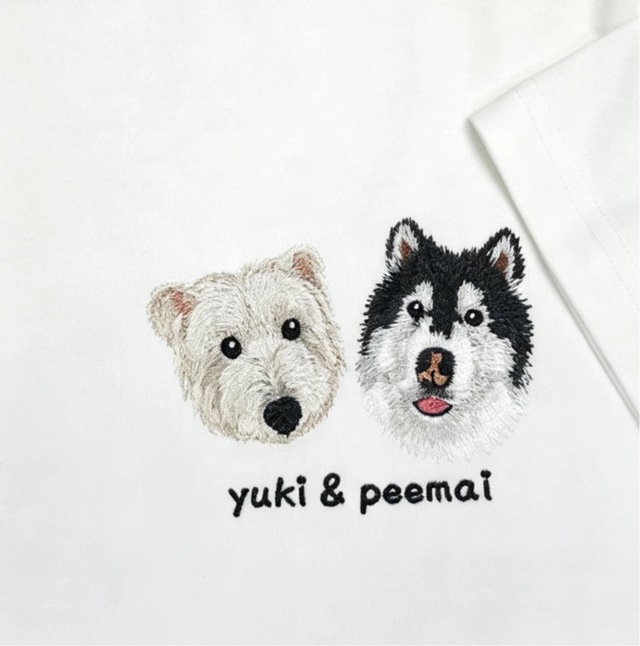 Classic Tee: Custom Pet Photo Embroidery Short Sleeve, Hand-Stitched Cat & Dog Portrait, 100% Cotton, Versatile Gift for Pet Lovers