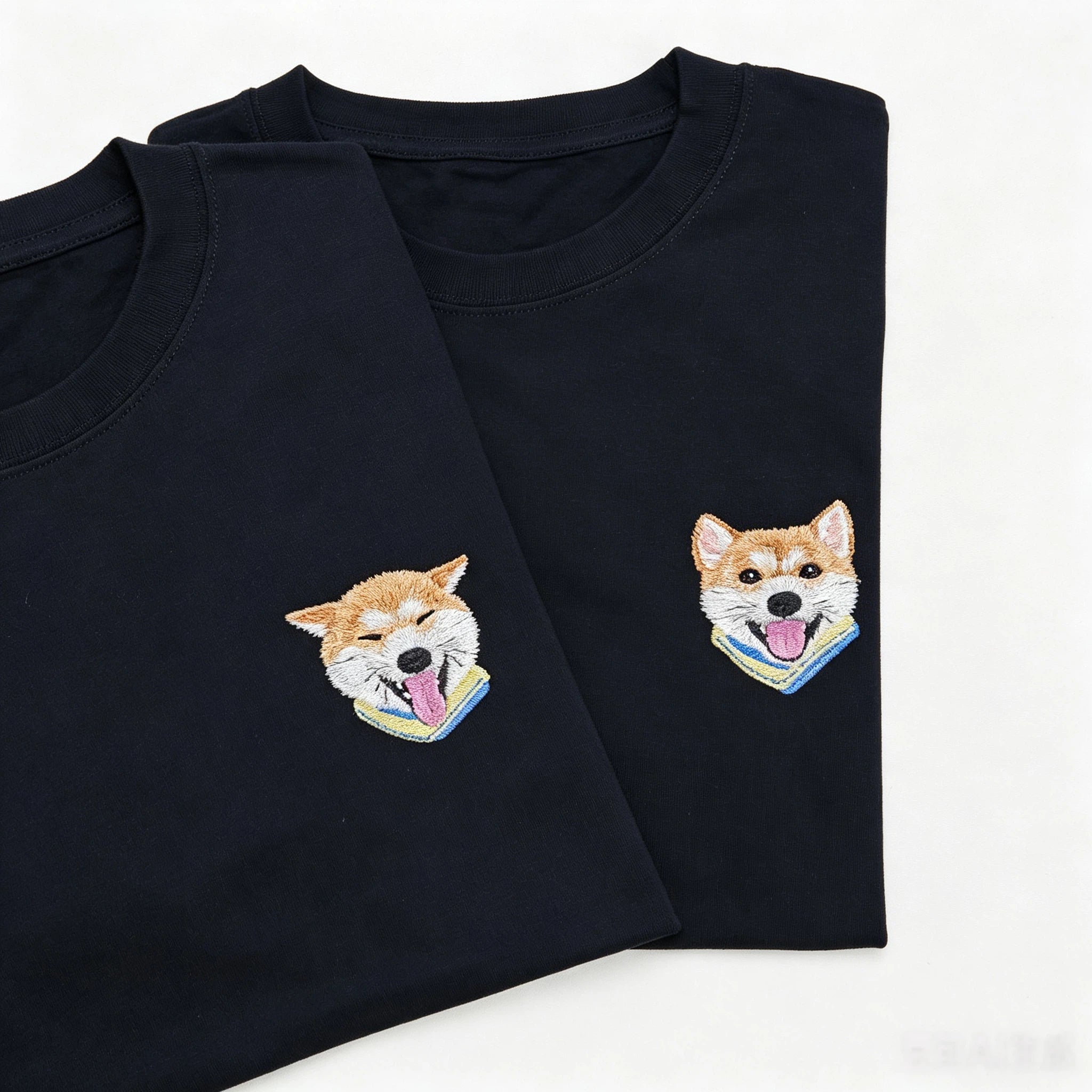 Classic Tee: Custom Pet Photo Embroidery Short Sleeve, Hand-Stitched Cat & Dog Portrait, 100% Cotton, Versatile Gift for Pet Lovers