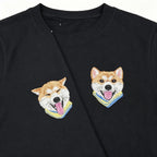 Classic Tee: Custom Pet Photo Embroidery Short Sleeve, Hand-Stitched Cat & Dog Portrait, 100% Cotton, Versatile Gift for Pet Lovers