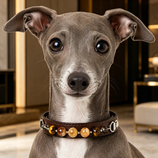 Macaron Color Healing Natural Crystal Pet Collar, Chakra Quartz Beaded Adjustable Leather Collar for Small Dogs Cats